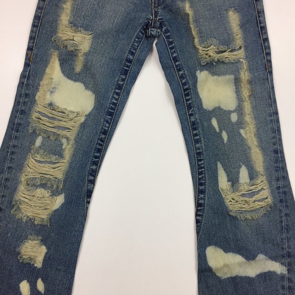 NWT TRUE RELIGION Bleach Distressed Flare Leg 5 Pocket Logo Hardware Jeans - Picture 6 of 15